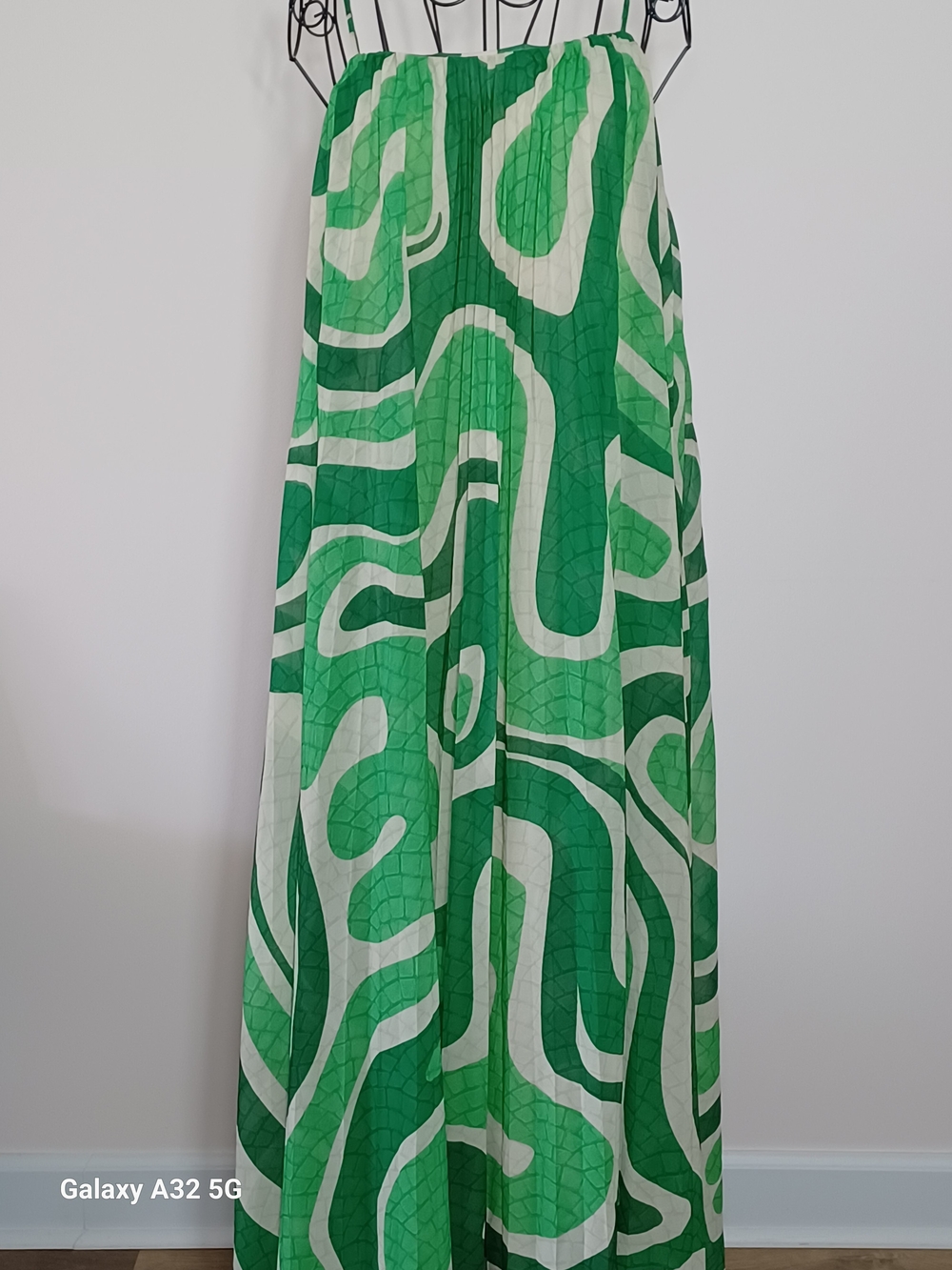 FARM Rio x Anthropologie Square-Neck Pleated Midi Dress Green Swirl -Size S - Picture 2 of 6